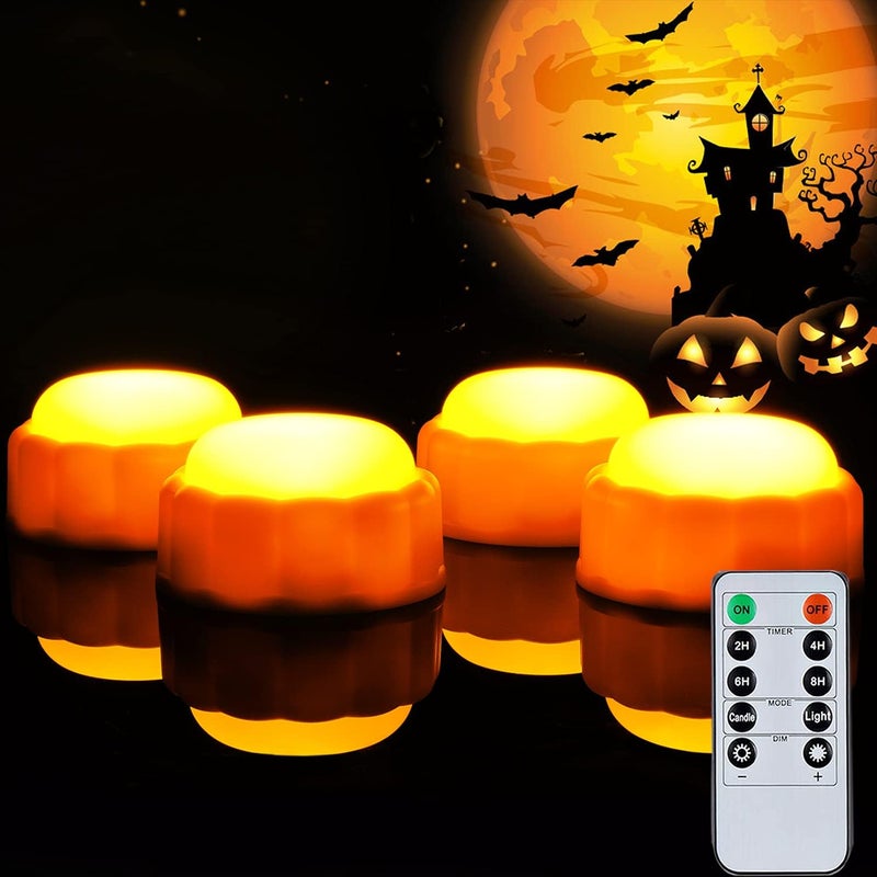 Homemory Halloween Bright LED Pumpkin Lights with Remote Control and Timers,Jack O'Lantern Lights Battery Operated for Halloween, Fall Decorations, Orange, Set of 4 - Image 1