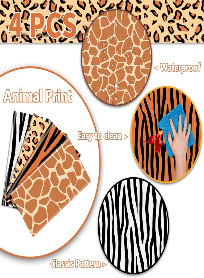 PTECDROTS 4Pcs Animal Print Table Cloths, Jungle Animal Theme Table Cover, Rectangular Leopard Tiger Zebra Giraffe Jungle Tablecloth for Zoo Safari Baby Showers Jungle Theme Birthday Decorations, 51x 86 Inch - Image 3
