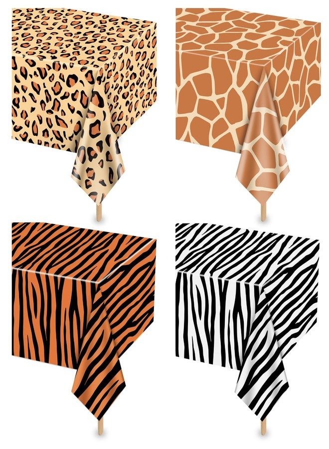 PTECDROTS 4Pcs Animal Print Table Cloths, Jungle Animal Theme Table Cover, Rectangular Leopard Tiger Zebra Giraffe Jungle Tablecloth for Zoo Safari Baby Showers Jungle Theme Birthday Decorations, 51x 86 Inch - Image 1