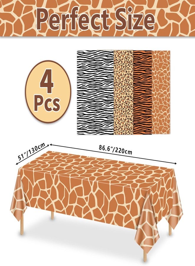 PTECDROTS 4Pcs Animal Print Table Cloths, Jungle Animal Theme Table Cover, Rectangular Leopard Tiger Zebra Giraffe Jungle Tablecloth for Zoo Safari Baby Showers Jungle Theme Birthday Decorations, 51x 86 Inch - Image 2