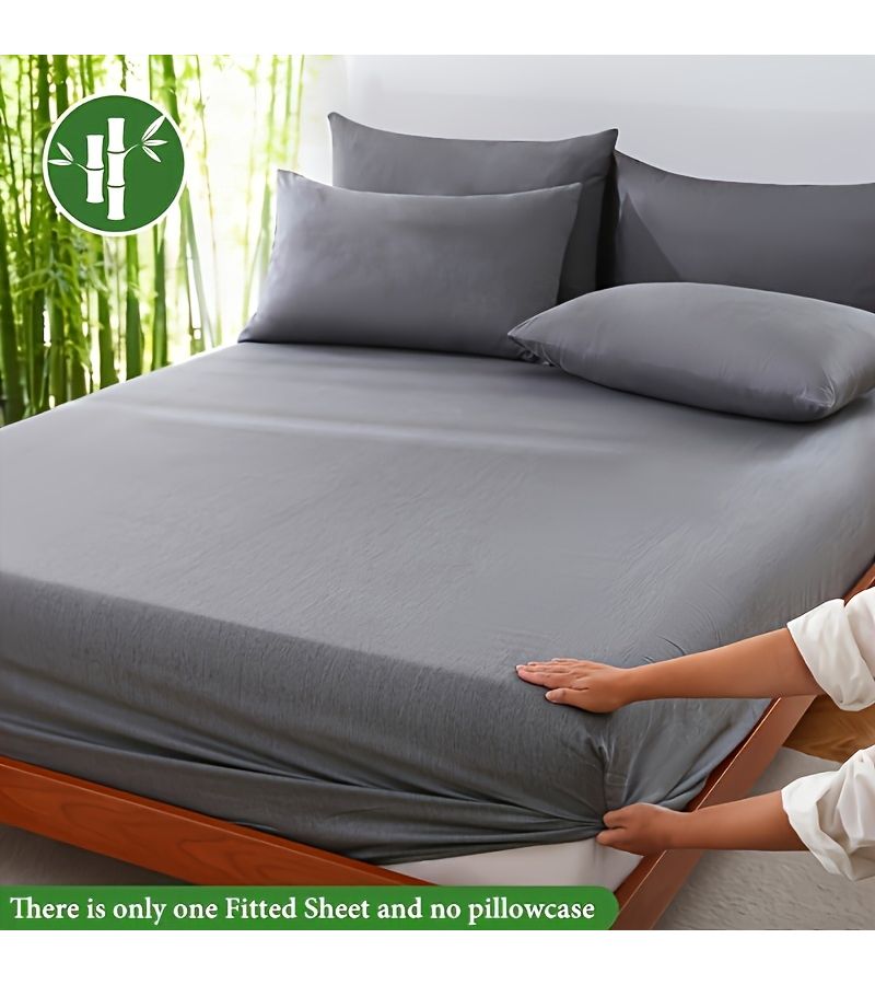 1pc Light Grey Bamboo Microfiber Fitted Sheet 35.43 by 78.74 Inches Four Seasons Breathable Skin Friendly Cooling Bed Sheet for Hot Sleepers - Image 1