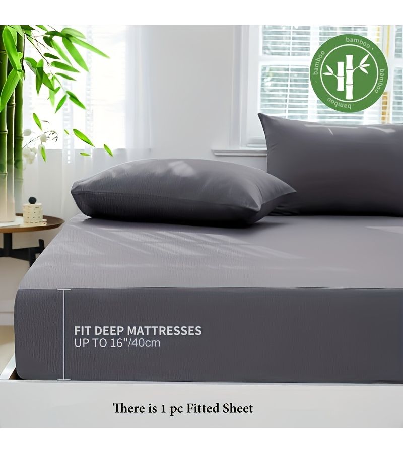 1pc Light Grey Bamboo Microfiber Fitted Sheet 35.43 by 78.74 Inches Four Seasons Breathable Skin Friendly Cooling Bed Sheet for Hot Sleepers - Image 5