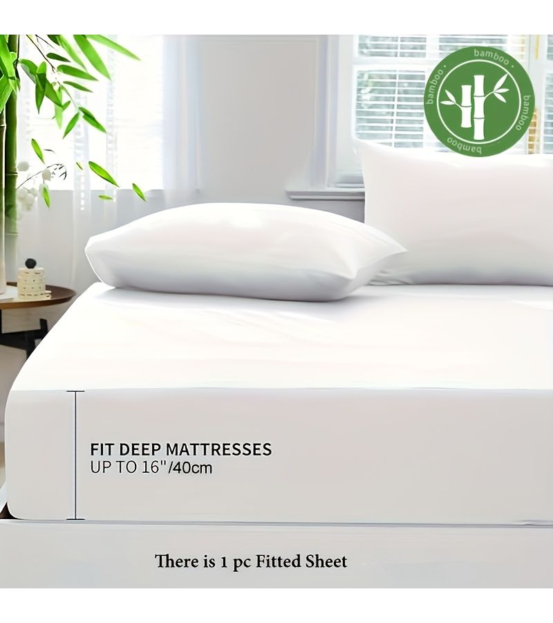 1pc Light Grey Bamboo Microfiber Fitted Sheet 35.43 by 78.74 Inches Four Seasons Breathable Skin Friendly Cooling Bed Sheet for Hot Sleepers - Image 4