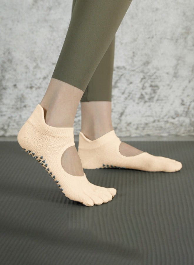 هاف دريم جوارب يوجا نسائية، جوارب أصابع مضادة للانزلاق، جوارب بيلاتيس، جوارب رياضية بخمسة أصابع - برتقالي فاتح - Image 5