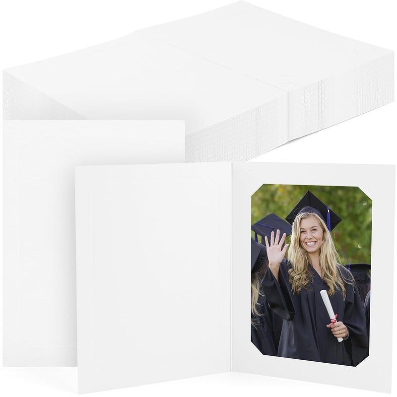Golden State Art Golden State Art  Pack of 50  4x6 or 5x7 Photo Folders  Cardboard Picture Frame  Paper Photo Frame Cards  Greetings/Invitation Cards  Special Events: Graduation  Christmas  Wedding(White) - Image 1