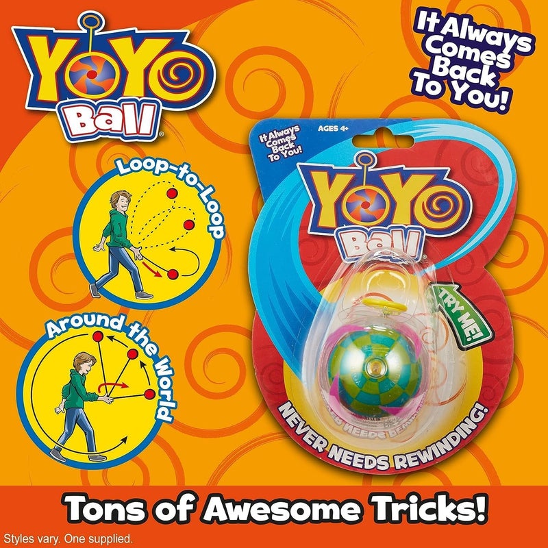 BIG TIME TOYS يويو بال أوتوماتيكي من بيغ تايم تويز، بألوان ونقوش متنوعة، لا يحتاج إلى إعادة لف، لمسة جديدة على المرح القديم، يعزز المهارات الحركية والتنسيق بين اليد والعين، ينمو مع مستوى المهارة - Image 1