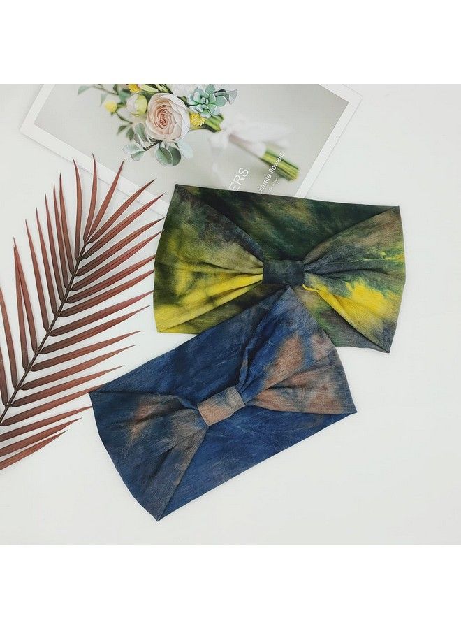 YONUF Wide Headbands For Women Knotted Headband African Womens Head Wraps Stretchy Hair Accessories Bands Tie Dye 4 Pack - Image 3