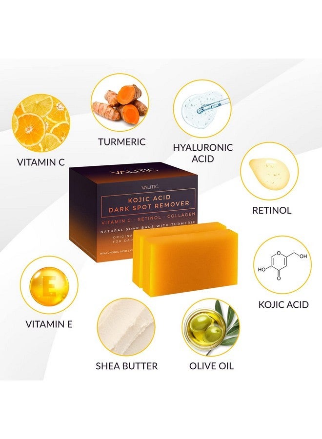 Valitic 2 Pack Kojic Acid Dark Spot Corrector Soap Bars with Vitamin C, Retinol, Collagen, Turmeric - Original Japanese Complex with Hyaluronic Acid & A Pair of Black Exfoliating Gloves for Body Scrub - Image 4