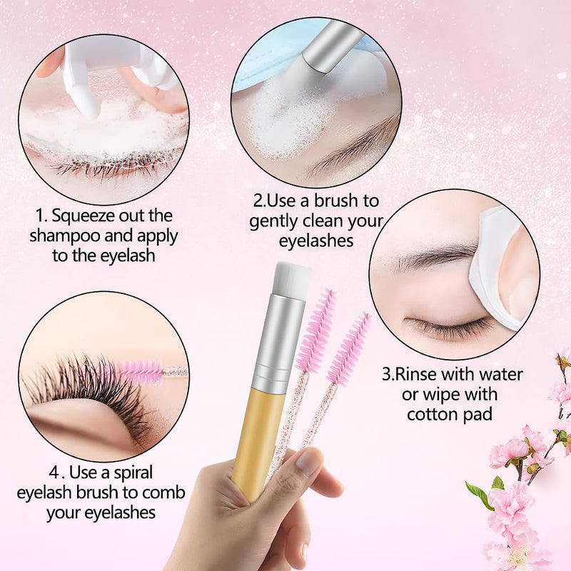 SVECKE Lash Shampoo Kit Eyelash Extension Cleanser, Eyelash Shampoo for Lash Extensions, Lash Cleaner Eyelid Foam Cleaning Kit for Salon Home Use (Peach) - Image 4