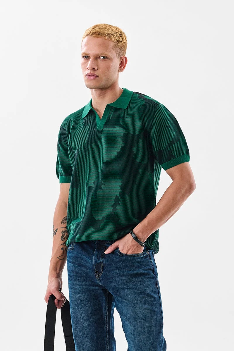 سنيتش Green Camouflage Half Sleeve Regular Fit T-Shirt