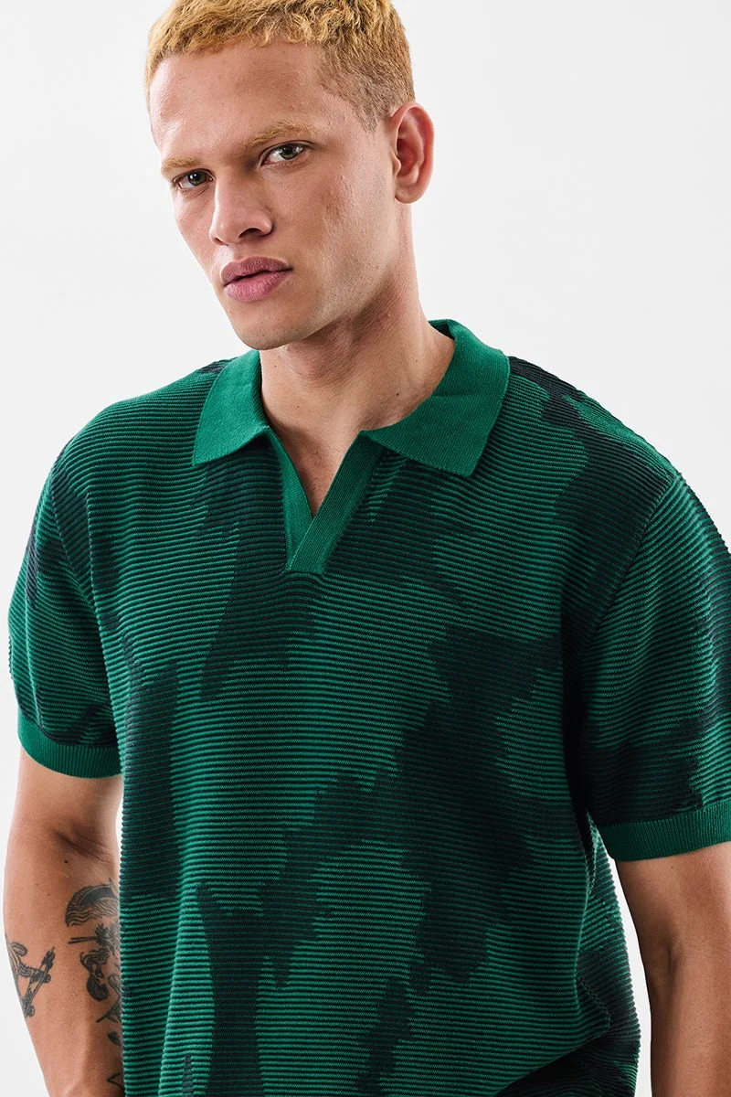 سنيتش Green Camouflage Half Sleeve Regular Fit T-Shirt