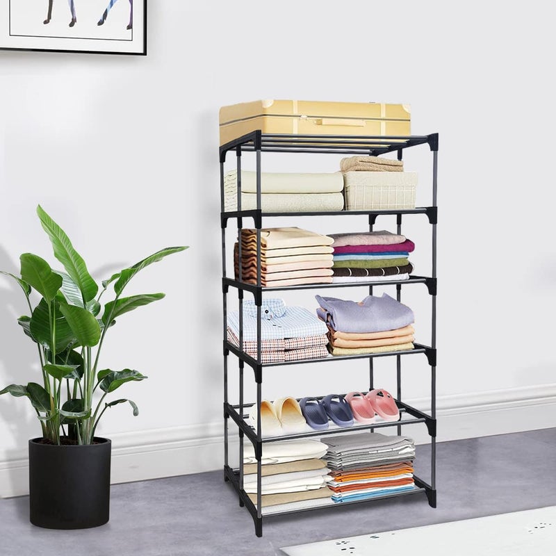 SANAMSTORE 6 Tiers Collapsible Open Clothes Organzier Wardrobes for Anywhere UseBlue DIY - Image 1