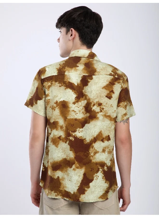 Beyoung Brown Tie and Dye Printed Shirt