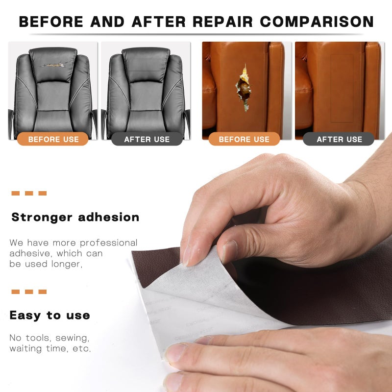 Fadoub Leather Repair Patch, 3 x 60In Self Adhesive Leather Repair Tape Kit for Furniture, Couch, Sofa, Office, Car Seats, Car Interior,Vinyl Repair Kit (Black) - Image 3