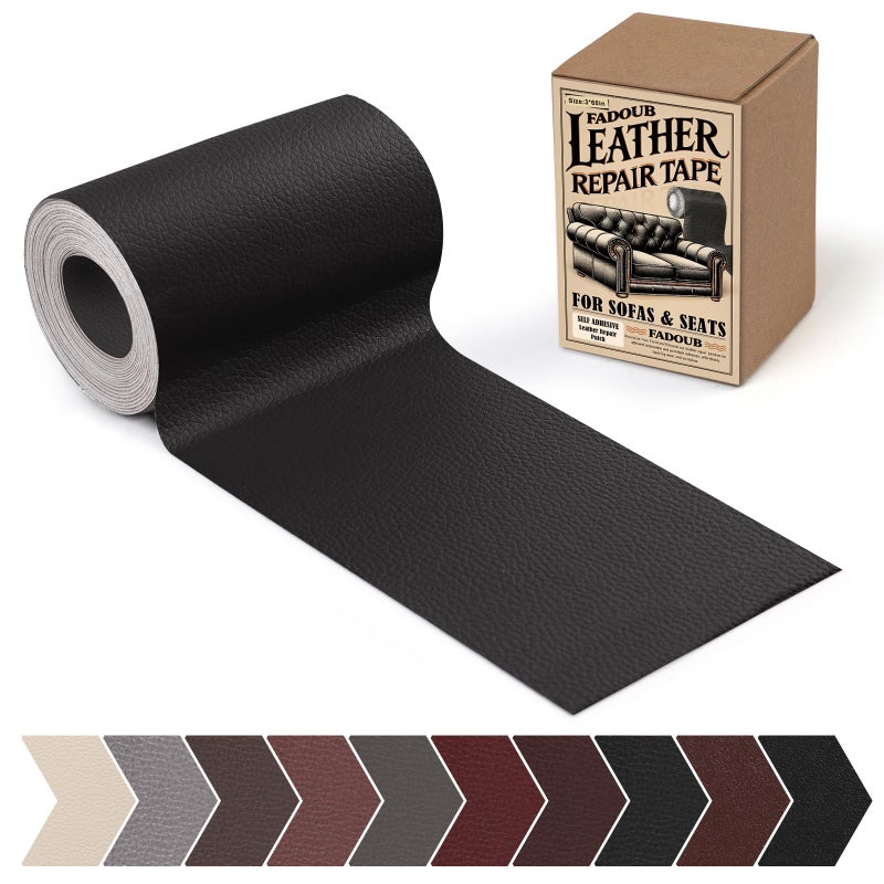 Fadoub Leather Repair Patch, 3 x 60In Self Adhesive Leather Repair Tape Kit for Furniture, Couch, Sofa, Office, Car Seats, Car Interior,Vinyl Repair Kit (Black) - Image 1