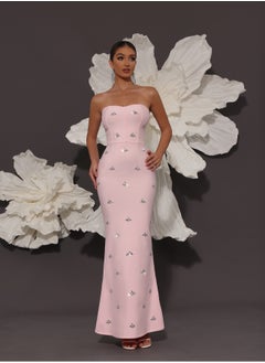 Meilun Women's Pink Strapless Beaded Maxi Evening Dress  - Image 1