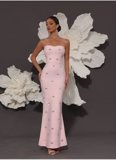 Meilun Women's Pink Strapless Beaded Maxi Evening Dress  - Image 3