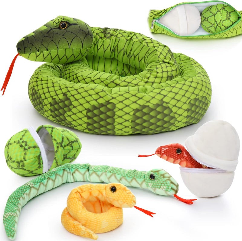 MorisMos Giant Snake Cuddly Toy XXL, 200 cm Long Green Cuddly Snake with 3 Babies in the Belly, Large Cobra Plush Snake Stuffed Toy for Boys as a Birthday Gift - Image 1