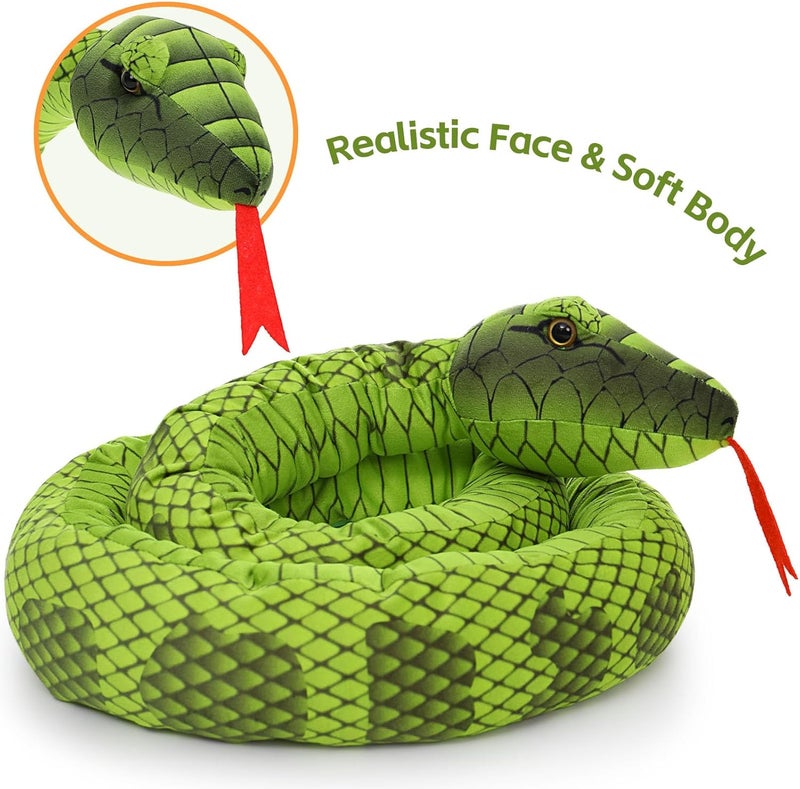 MorisMos Giant Snake Cuddly Toy XXL, 200 cm Long Green Cuddly Snake with 3 Babies in the Belly, Large Cobra Plush Snake Stuffed Toy for Boys as a Birthday Gift - Image 4