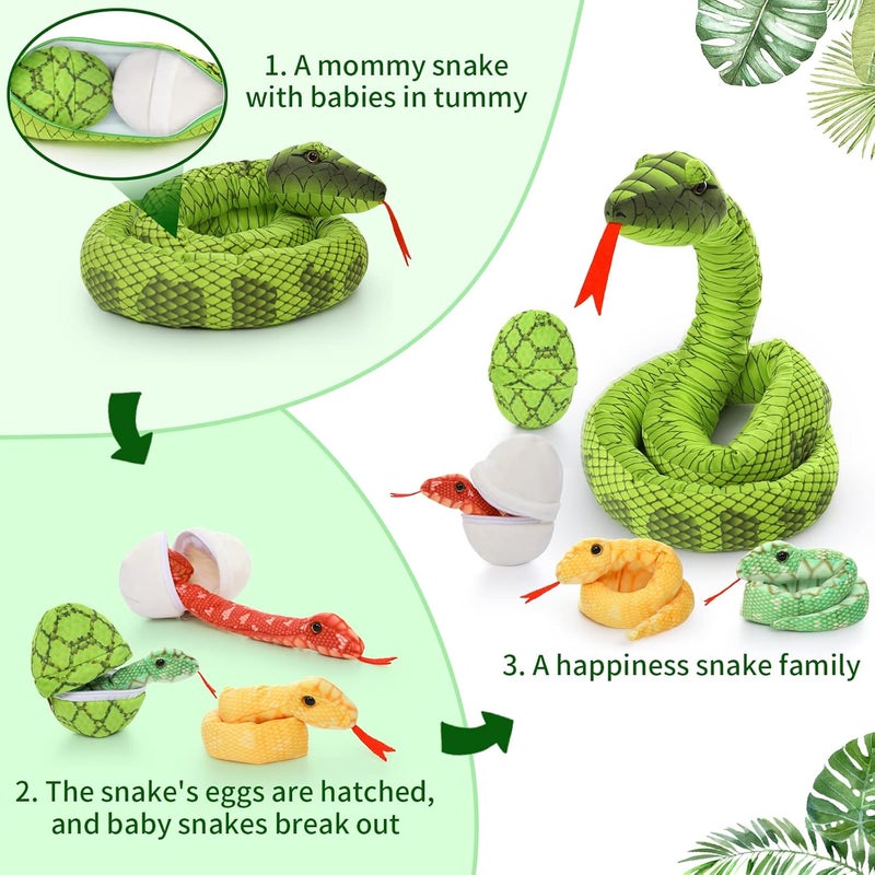 MorisMos Giant Snake Cuddly Toy XXL, 200 cm Long Green Cuddly Snake with 3 Babies in the Belly, Large Cobra Plush Snake Stuffed Toy for Boys as a Birthday Gift - Image 3