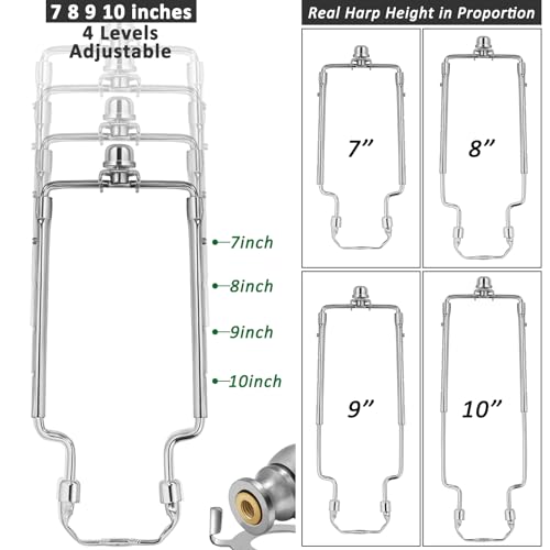 EMNOOTI 7 8 9 10 inch Lamp Shade Harp Holder,Adjustable Lamp Harp Kit,Fit Both Standard Lamp Rod and E26 Light Base UNO Fitter Adapter,with 2 Shade Attaching Finial Top (Silver Color - 1 Set) - Image 2
