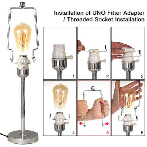 EMNOOTI 7 8 9 10 inch Lamp Shade Harp Holder,Adjustable Lamp Harp Kit,Fit Both Standard Lamp Rod and E26 Light Base UNO Fitter Adapter,with 2 Shade Attaching Finial Top (Silver Color - 1 Set) - Image 4