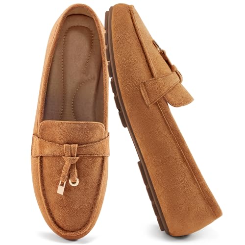 FUDYNMALC Loafers for Women Slip On Shoes: Casual Comfortable Penny Loafers Ladies Dressy Walking Flats for Business Work Office, Brown, Size 5.5 - Image 1