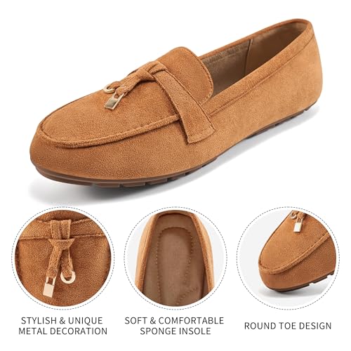 FUDYNMALC Loafers for Women Slip On Shoes: Casual Comfortable Penny Loafers Ladies Dressy Walking Flats for Business Work Office, Brown, Size 5.5 - Image 3