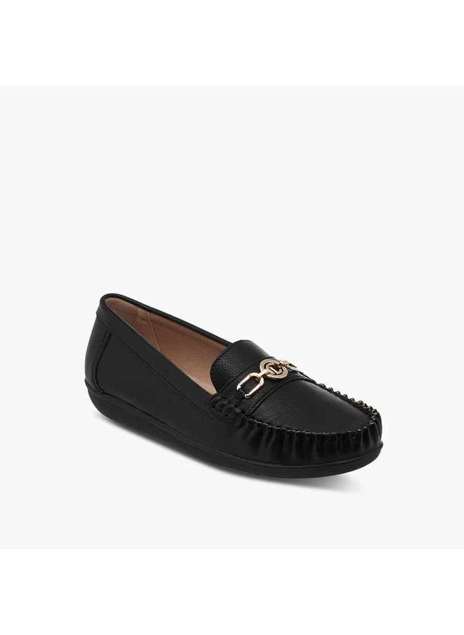لو كونفورت Women's Solid Slip-On Loafers with Metal Accent