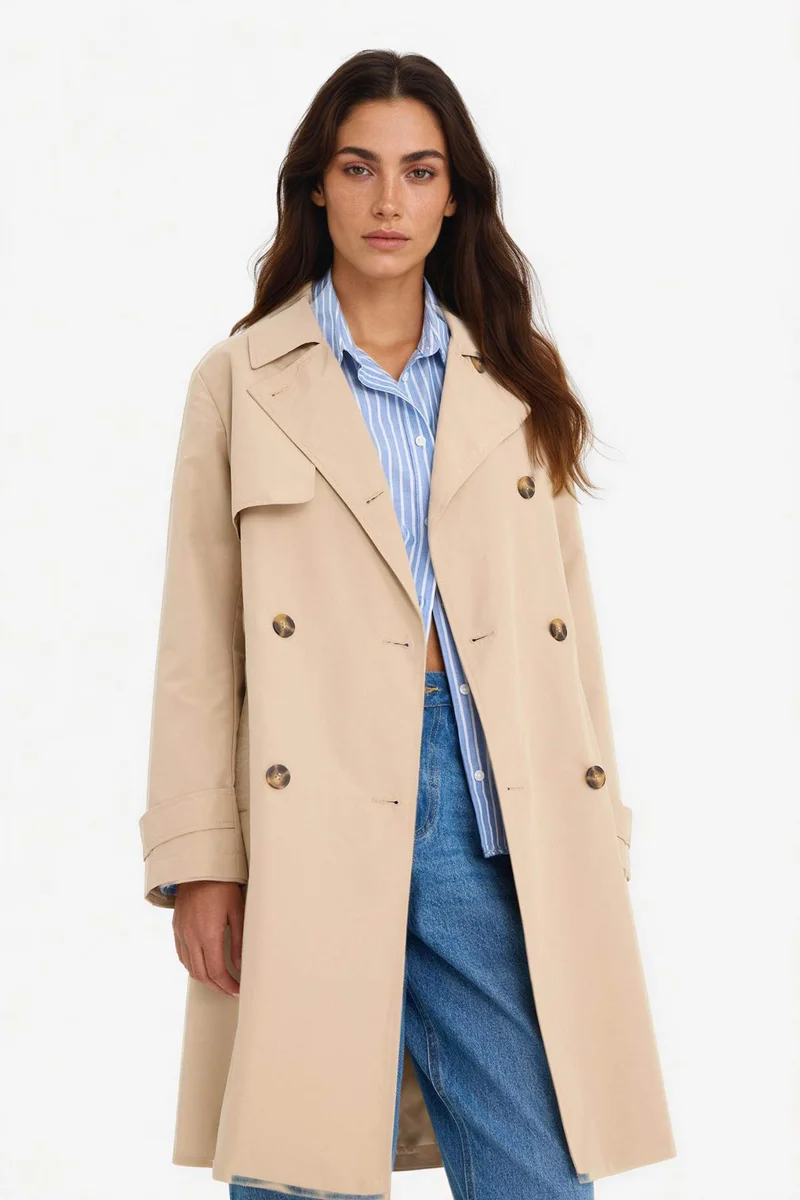 ديفاكتو Regular Fit Belted Pocket Trench Coat