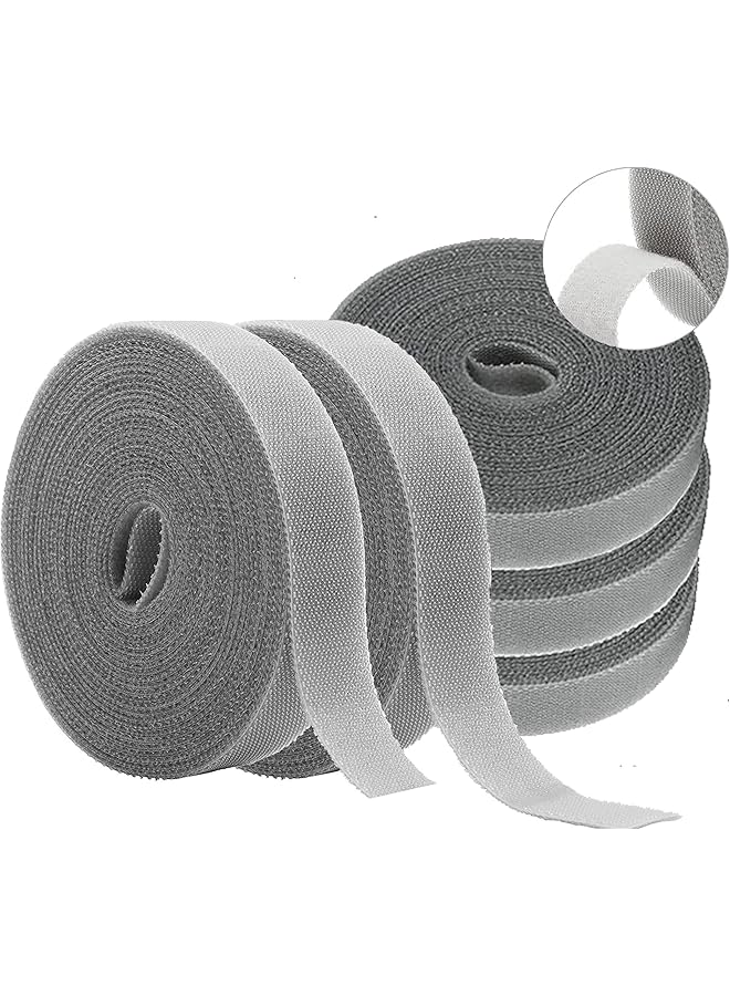 PROMASS 5-Pack Cable Ties Fastening Tidy Magic Ties, Reusable Hook & Loop Cord Straps, Office Desk Cable Organizer Wire Management Wraps Tie for TV Computer Power Extension USB Cables (Grey 5-Roll Pack-60Ft)  - Image 1