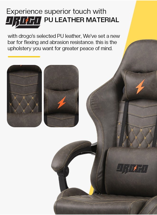 DROGO Ergonomic Gaming Chair with 7 Way adjustable Seat Leather Material Desk Chair Head & USB Massager Lumbar Pillow Video Games Chair Home Office Chair with Full Reclining Back Footrest Brown  - Image 3