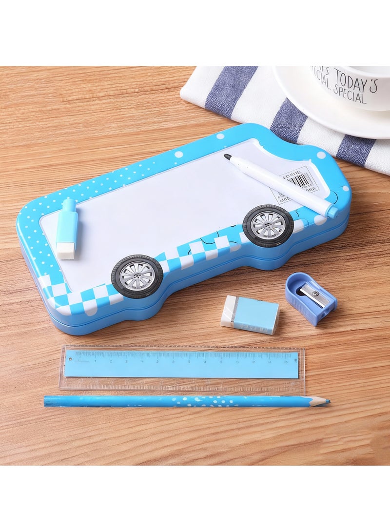 Car shape pencil case, contains pencil,earaser,sharper,rulers and white board pen inside. - Image 1