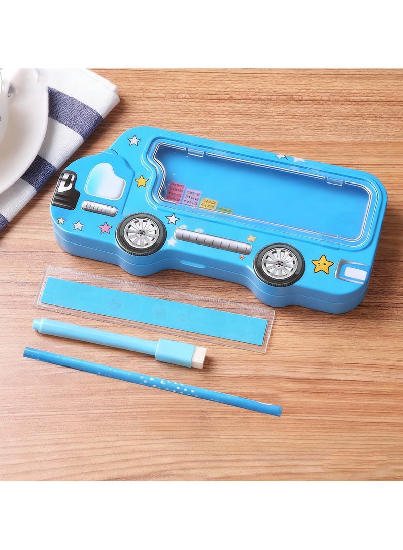 Car shape pencil case, contains pencil,earaser,sharper,rulers and white board pen inside. - Image 2