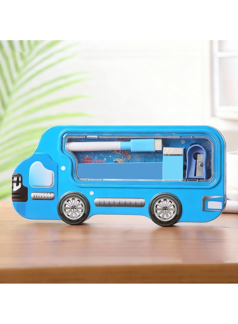 Car shape pencil case, contains pencil,earaser,sharper,rulers and white board pen inside. - Image 3