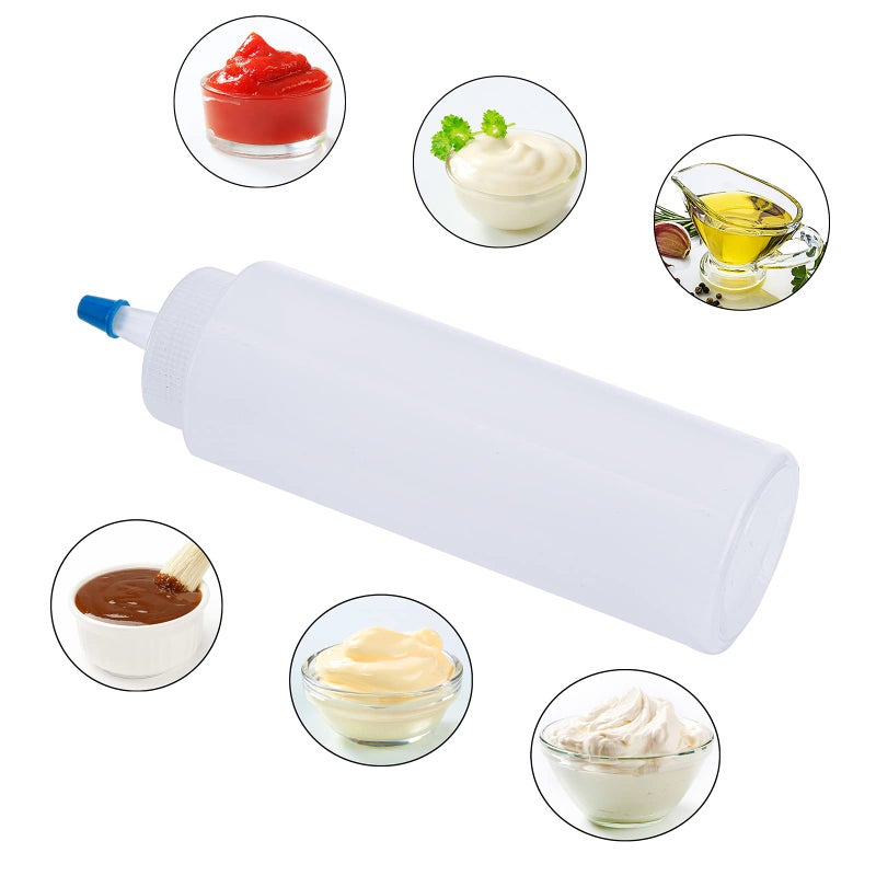 Fasmov 20 Pack 8-ounce Plastic Condiment Squeeze Squirt Bottles, Plastic Squeeze Bottles with Blue Tip Cap for Ketchup, Sauces, Salad Dressings, Crafts and More - Image 3