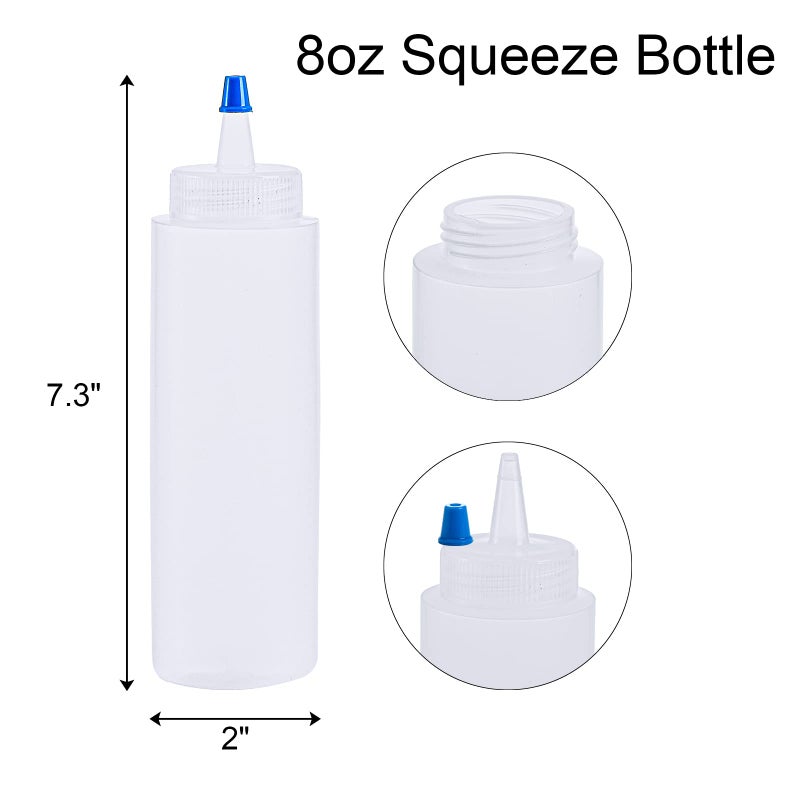 Fasmov 20 Pack 8-ounce Plastic Condiment Squeeze Squirt Bottles, Plastic Squeeze Bottles with Blue Tip Cap for Ketchup, Sauces, Salad Dressings, Crafts and More - Image 2