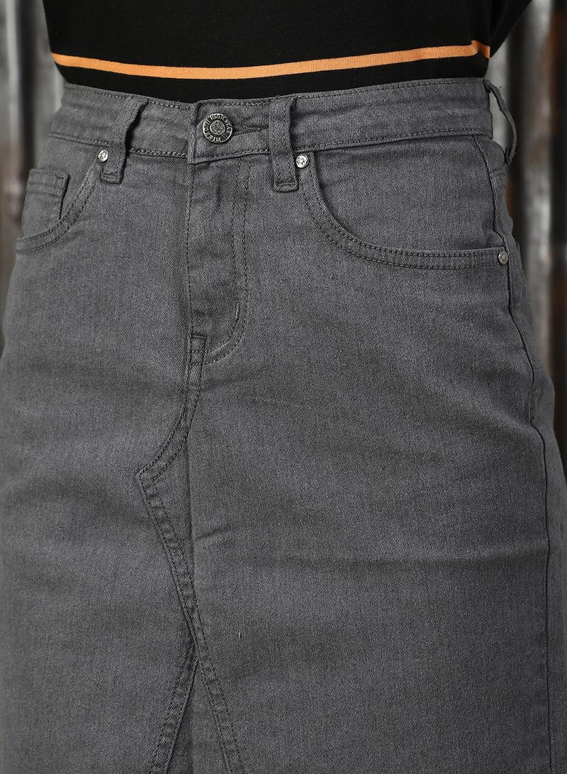 HIGH STAR Women's Grey 100% Cotton Solid Mini Jean Skirt - Image 5