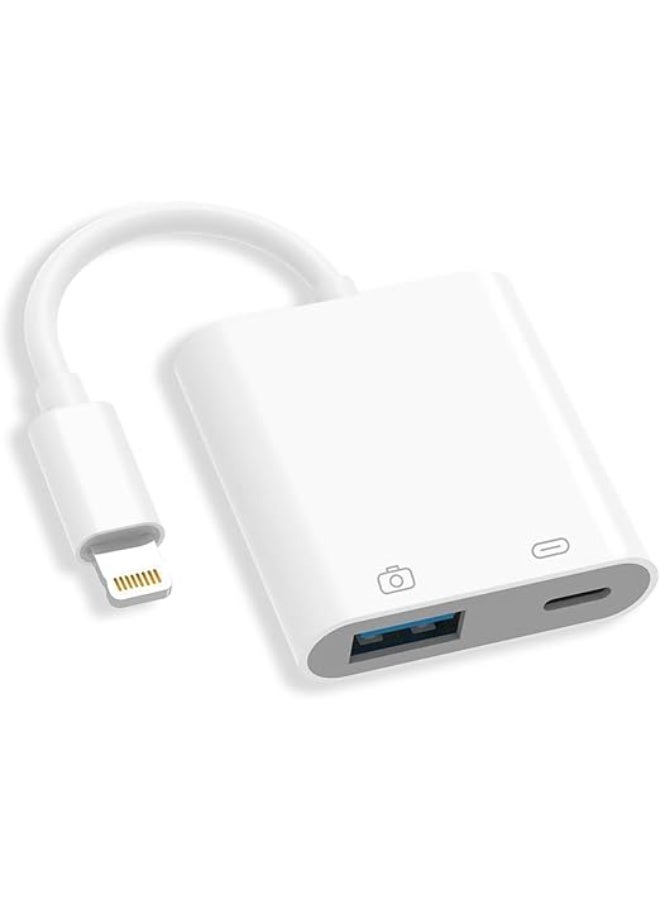 Lightning to USB Adapter for iPhone – 2-in-1 MFi Certified Camera Converter – Fast Data Transfer & Charging – Photo, Video & Audio File Support