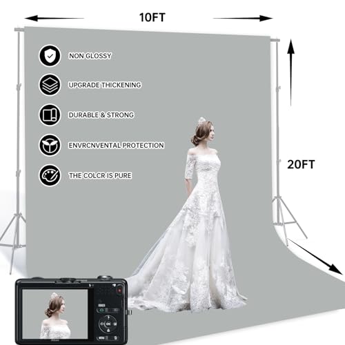 BEIYANG Light Grey 10 x 20 Ft Large Screen Backdrop Cloth for Photography, Non-Reflective Gray Photo Background Screen for Portrait Product Photo Studio Shooting Props, Background Decoration Cloth - Image 4