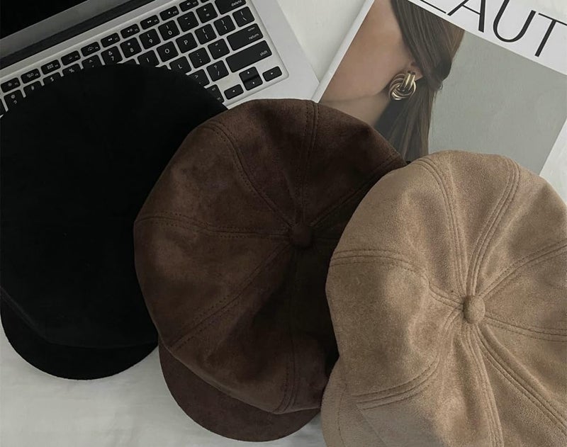EMGILL Vintage Newsboy Hats Winter Suede Caps Women's Octagonal Hat Fashion Gatsby Cabbie Baker Visor Beret Hat Black - Image 2
