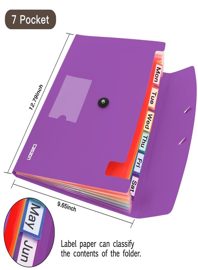 CASAON 7 Pocket Accordian File Folders, Expanding File Folder A4 Letter Size Paper Portable Document Organizer-Purple - Image 2