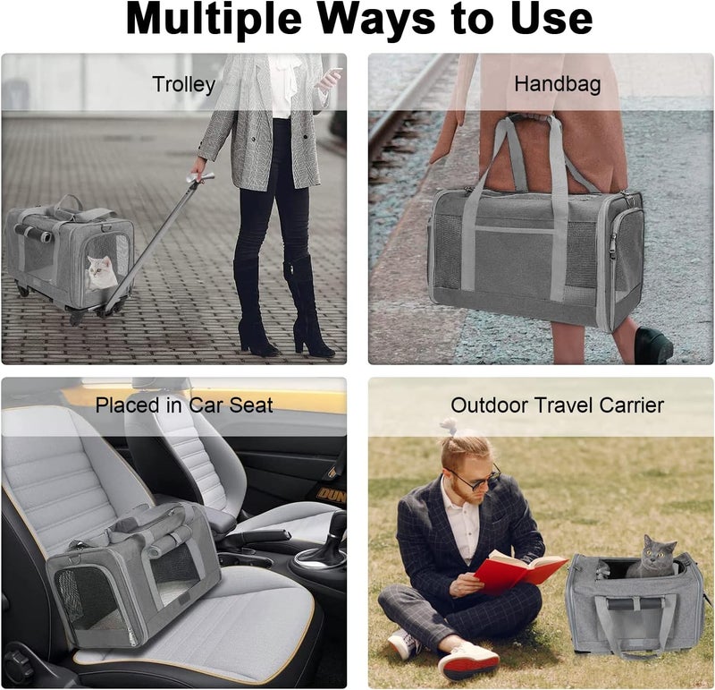 gluckluz Pet Carrier, Cat Wheeled Bag Puppy Rolling Handbag with Detachable Wheels Plenty of Room Large Space Trolley Collapsible Car Seat Travel Vet Appointments for Small Dog Puppy Kitten - Image 2