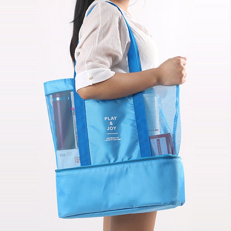 Large Breathable Beach Tote with Dry-Wet Separation Sky Blue 
