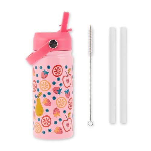 Stephen Joseph, 14oz Insulated Stainless Steel Water Bottle with Straw and Handle for Sports, Travel, and School, BPA-Free Sports Water Bottle, Fruit - Image 1