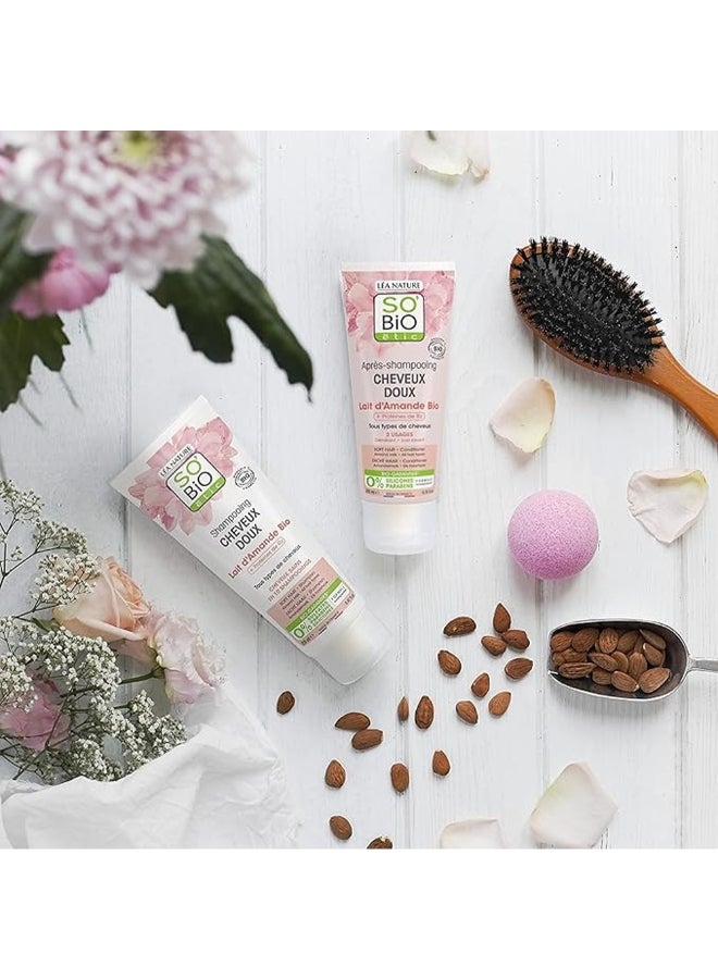 So'Bio Étic شامبو سو بيو إيتك للشعر الناعم، حليب اللوز + بروتينات الأرز، لجميع أنواع الشعر، 0% إضافات، 250 مل - Image 5