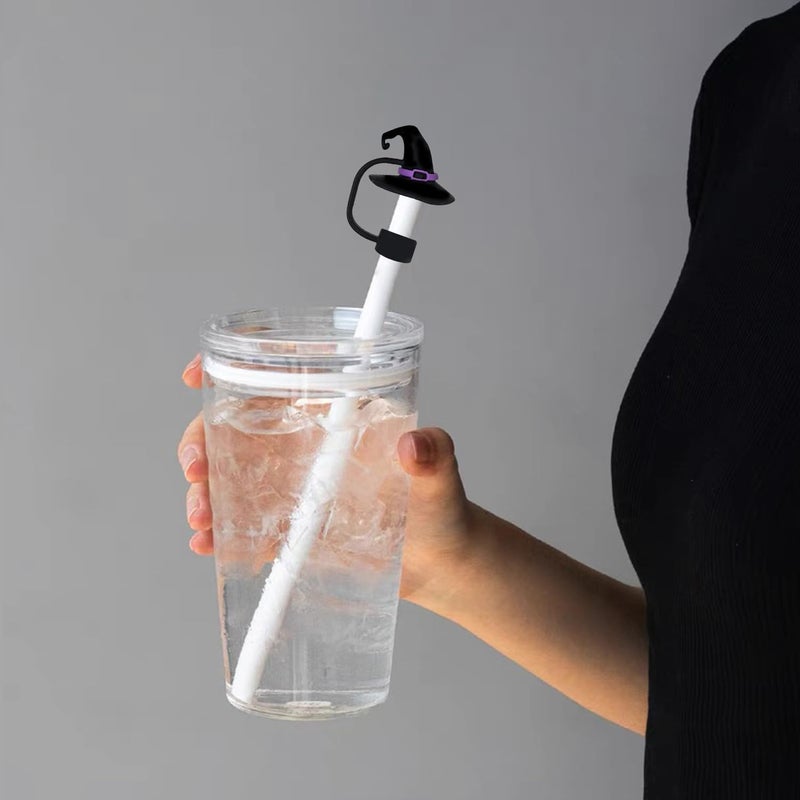 LYLYNB 4Pcs Halloween Stanley Cup Straw Cover 10mm 0.4in Reusable Drinking Straw Toppers Witch Hat Ghost Straw Tip Covers Halloween Design Silicone Straws Protector Funny Cup Decorations Supplies - Image 4