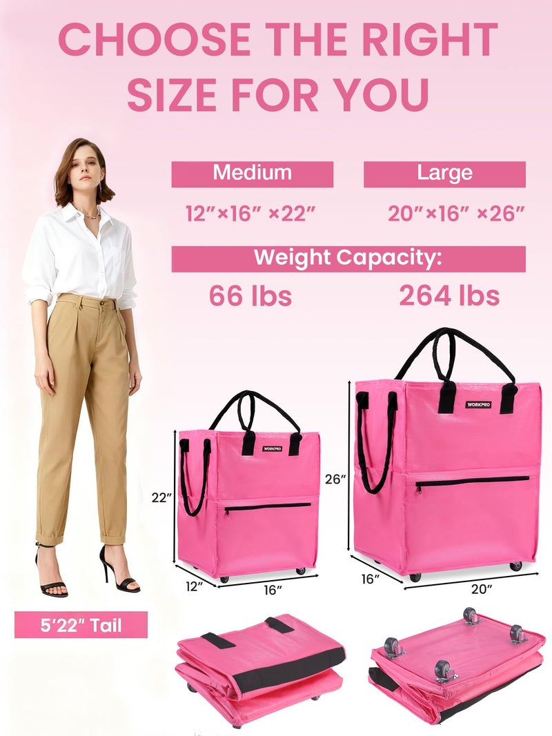 WORKPRO Medium Reusable Grocery Bag on Wheels, Heavy Duty Rolling Shopping Tote with Handle, Folding Trolley on 4 Caster Wheels for Groceries, Laundry, Camping, Moving - Image 2