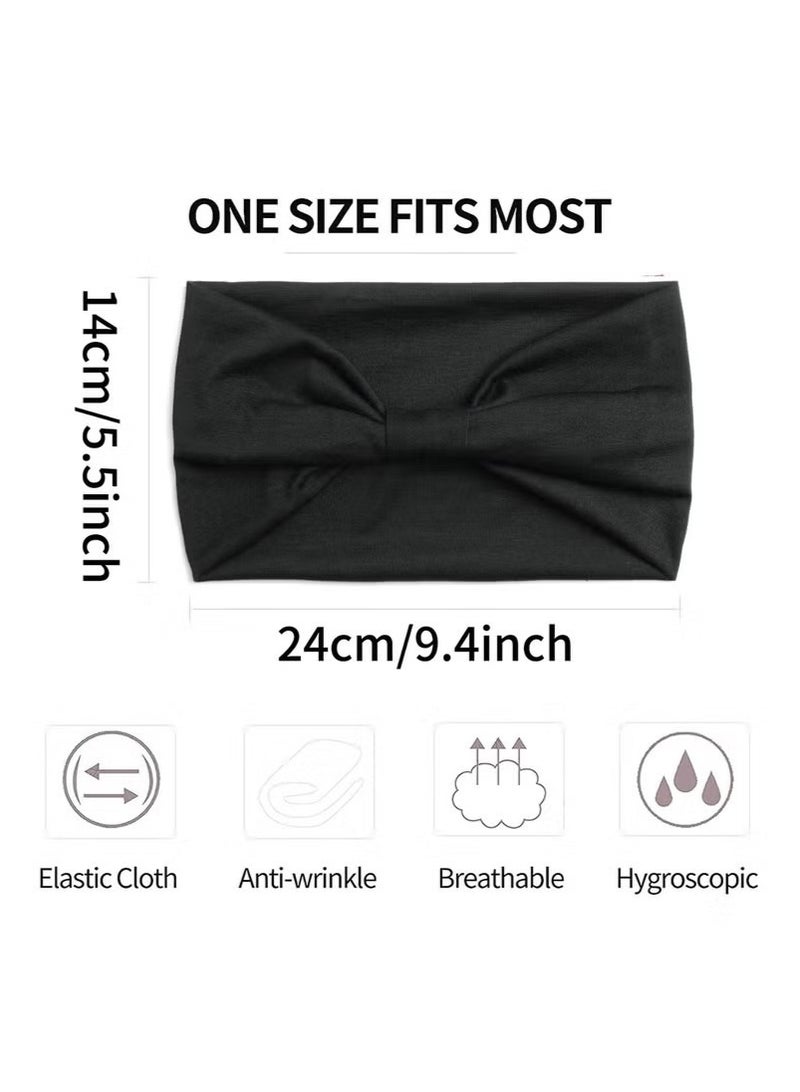 Generic 4Pcs Wide Sport Headbands for Women, Stylish Solid Color Elastic Head Wraps, Boho Thick Hairbands, Large Athletic Yoga Turban Headband Hair Accessories  - Image 5