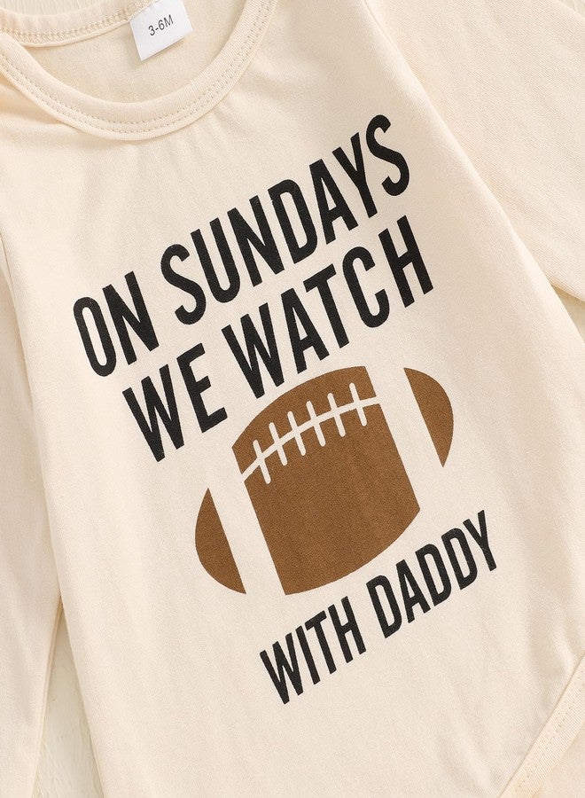 Karuedoo Newborn Baby Girl Football Outfit On Sundays We Watch Football with Daddy Romper Flared Pants Headband 3 Piece Set (Apricot, 6-12 Months) - Image 5